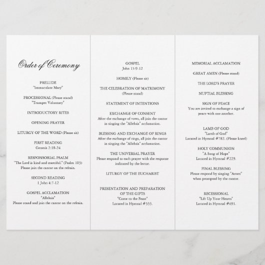 Traditioneel zwart-wit huwelijksprogramma (Achterkant)