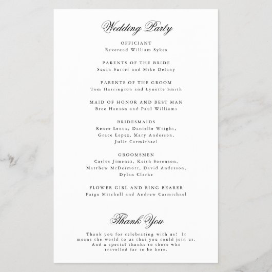 Traditioneel zwart-wit huwelijksprogramma (Achterkant)