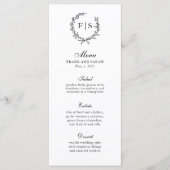 Traditioneel zwart-wit monogram bloemenkrans menu (Voorkant)