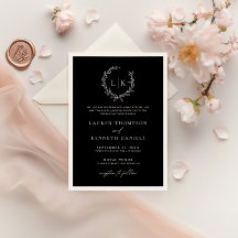 Traditioneel zwart-wit monogram krans bruiloft