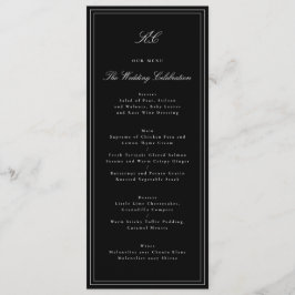 Traditioneel zwart-wit monogram trouwfeest menu