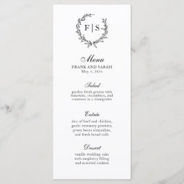 Traditioneel zwart-wit monogrammenkransmenu menu