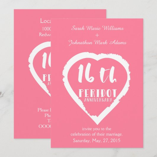 Traditionele 16e huwelijksdag kaart (Voorkant / Achterkant)