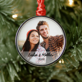 Traditionele aangepaste kerstmis met fotopaar metalen ornament