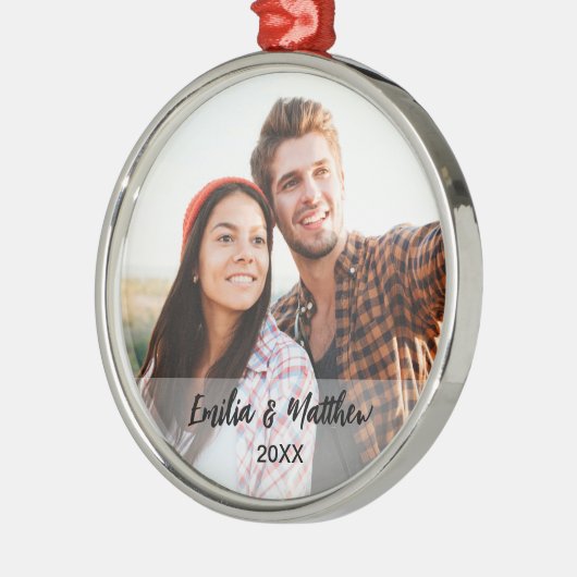 Traditionele aangepaste kerstmis met fotopaar metalen ornament (Links)