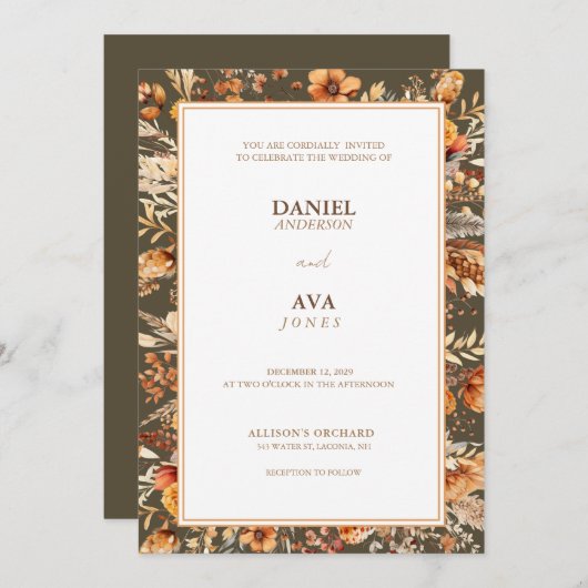 Traditionele Aarde Bruin Elegantie Uitnodiging (Voorkant / Achterkant)