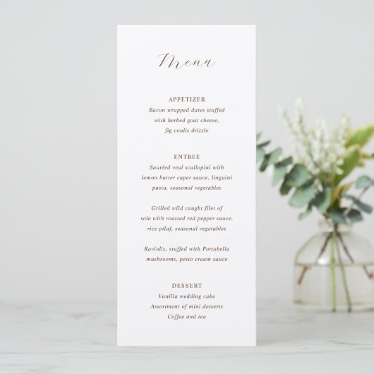 Traditionele Aardse Natuurlijke Elegante Bruiloft Menu (Staand voorkant)