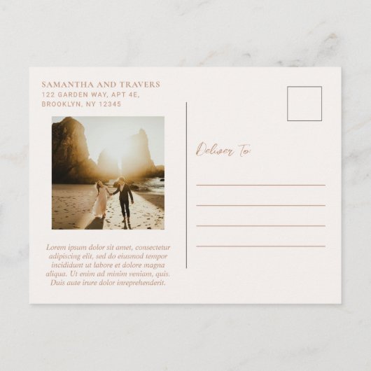 Traditionele Aardse Neutrale Huwelijk Save The Dat Aankondigingskaart (Achterkant)