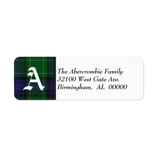 Traditionele Abercrombie Tartan Plaid Monogram Etiket (Voorkant)