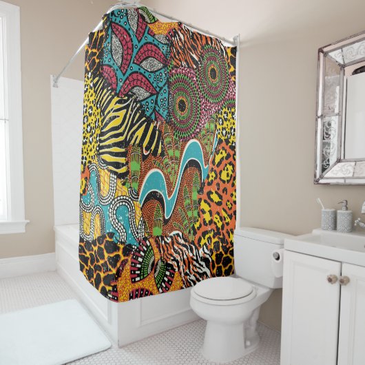 Traditionele afrikaanse weefsels en wilde dierenhu douchegordijn (In situ)