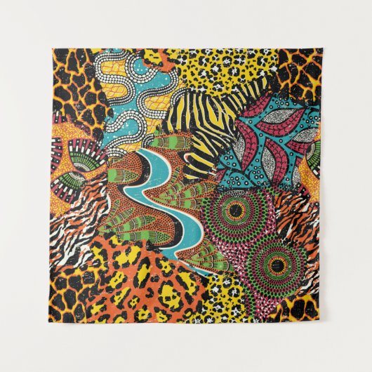 Traditionele afrikaanse weefsels en wilde dierenhu wandkleed (Voorkant (horizontaal))