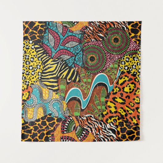 Traditionele afrikaanse weefsels en wilde dierenhu wandkleed (Voorkant)