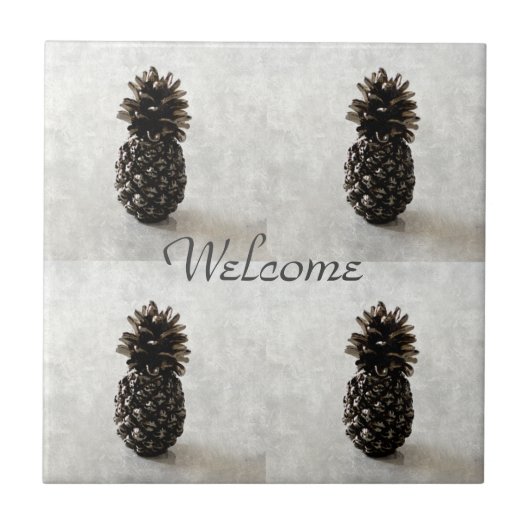 Traditionele ananas Welkom Grijs Tegeltje (Voorkant)