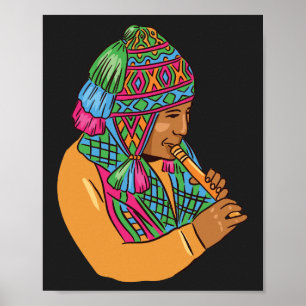 Traditionele Andes-muzikant die Fluit Grafisch afb Poster