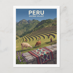 Traditionele Andes-terrassen en lama's Pisac Peru Briefkaart