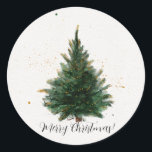 Traditionele Aquarel Kerstboom Ronde Sticker<br><div class="desc">Aquarel Kerstboom illustratie</div>