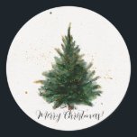 Traditionele Aquarel Kerstboom Ronde Sticker<br><div class="desc">Aquarel Kerstboom illustratie</div>