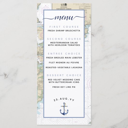 Traditionele authentieke nautische ⚓ bruiloft of e menu (Voorkant)