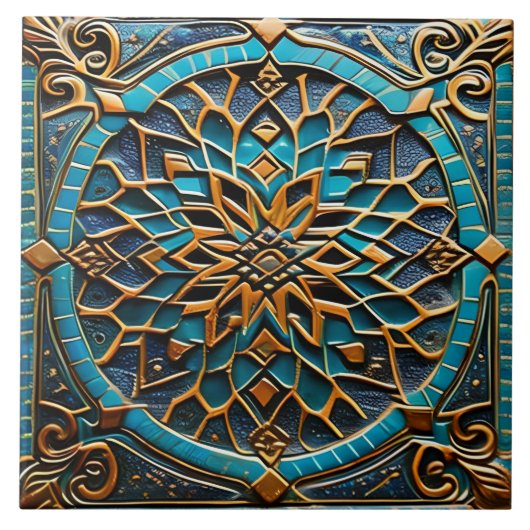 Traditionele Azure- en Oranje keramische kunst Tegeltje (Voorkant)