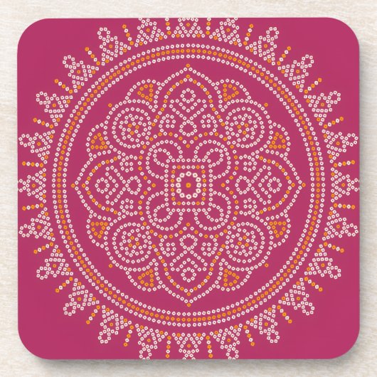 Traditionele Bandhani Mandala Bier Onderzetter (Voorkant)