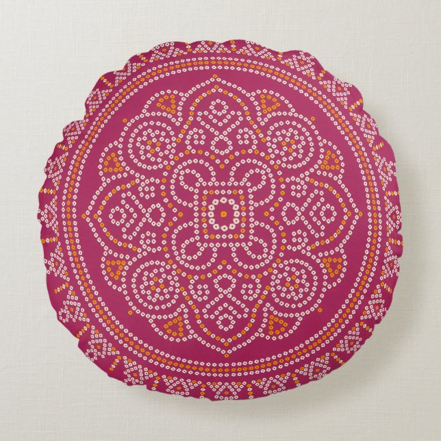 Traditionele Bandhani Mandala Rond Kussen (Voorkant)