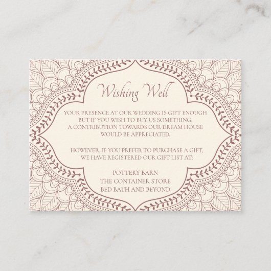 Traditionele beige Mehndi Indische hindu bruiloft Informatiekaartje (Voorkant)