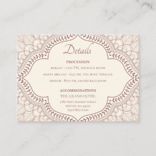 Traditionele beige Mehndi Indische hindu bruiloft Informatiekaartje