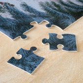 Traditionele besneeuwde kerstdorpscène legpuzzel (Zijkant)