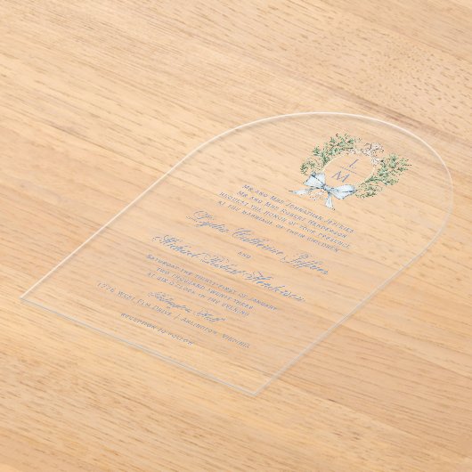 Traditionele bladkam w / boog | Monogram bruiloft Acryl Uitnodigingen (Laagn)