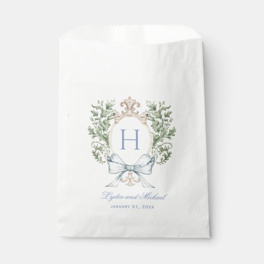 Traditionele bladkam w / boog | Monogram bruiloft Bedankzakje (Voorkant)