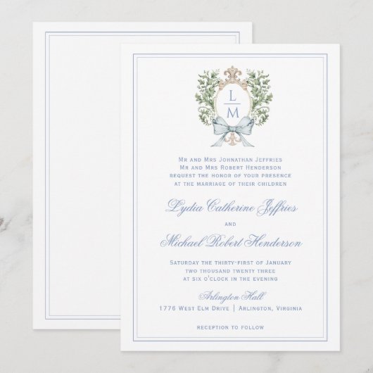 Traditionele bladkam w / boog | Monogram bruiloft Kaart (Voorkant / Achterkant)