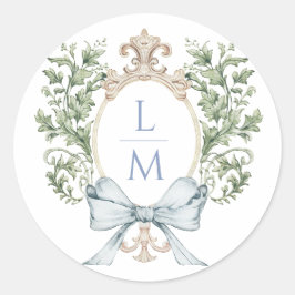Traditionele bladkam w / boog | Monogram bruiloft Ronde Sticker