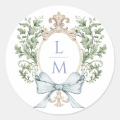 Traditionele bladkam w / boog | Monogram bruiloft Ronde Sticker (Voorkant)