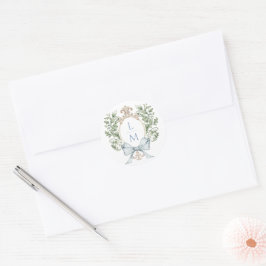 Traditionele bladkam w / boog | Monogram bruiloft Ronde Sticker