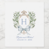 Traditionele bladkam w / boog | Monogram bruiloft Wijn Etiket (Enkel label)