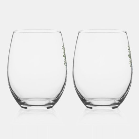 Traditionele bladkam w / boog | Monogram bruiloft Wijnglas Zonder Voet (Rechts)