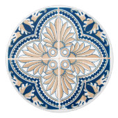 Traditionele blauw en tan Tegel keramische knop (Voorkant)