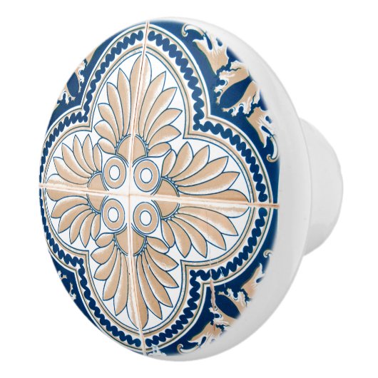 Traditionele blauw en tan Tegel keramische knop (Rechts)