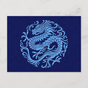 Traditionele blauwe Chinese drakencirkel Briefkaart