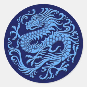 Traditionele blauwe Chinese drakencirkel Ronde Sticker