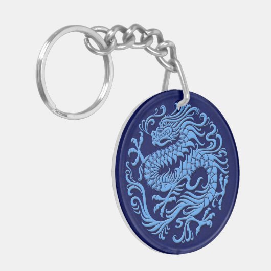 Traditionele blauwe Chinese drakencirkel Sleutelhanger (Voorkant Links)