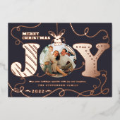 Traditionele blauwe foto van de Joy met kerstcadea Folie Feestdagenkaart (Voorkant)