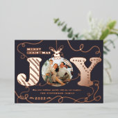 Traditionele blauwe foto van de Joy met kerstcadea Folie Feestdagenkaart (Staand Voorkant)