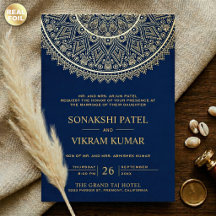 Traditionele Blauwe Gouden Mandala Indiase Trouwka