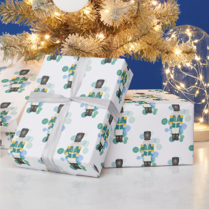 Traditionele Blauwe & Groene Kerstmisnotenkraker Cadeaupapier
