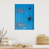 Traditionele Blauwe Houten Deur in Tunesië Poster (Keuken)