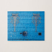 Traditionele blauwe houten deur in TunesiëFoto Legpuzzel (Horizontaal)