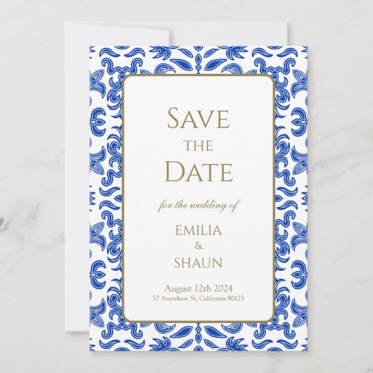 Traditionele Blauwe Italiaanse Bruiloft Save the D Kaart (Voorkant)