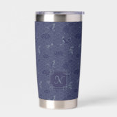 Traditionele blauwe Japanse golf Seigaiha-monogram Geïsoleerde Drinkbeker (Links)