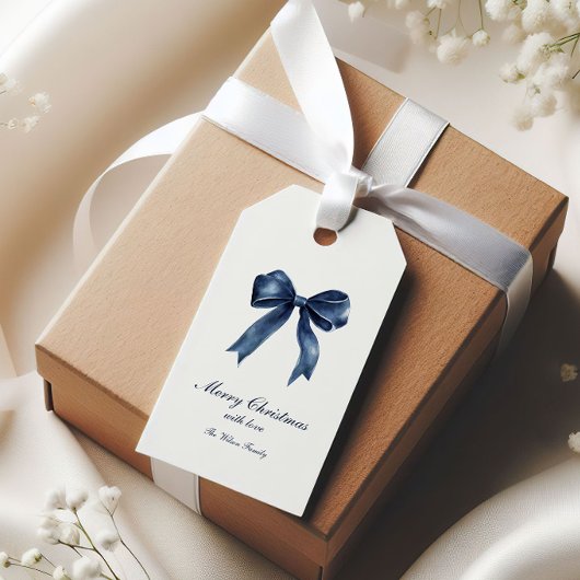 Traditionele blauwe knoop kerst cadeaulabel